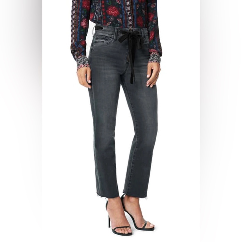Black Joe’s jeans distressed hem jeans. Velvet waistband. So flattering